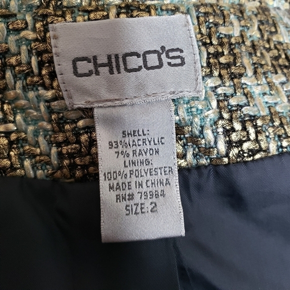 Chicos Tweed Houndstooth Plaid Metallic Zip Front Jacket Pockets Size 2 Medium - Picture 8 of 10